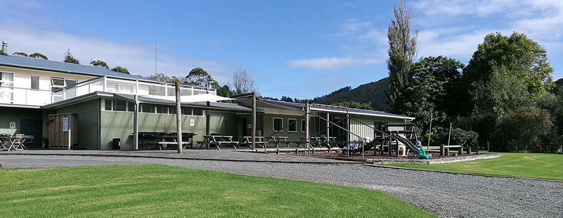 communal kitchen and outdoor tables